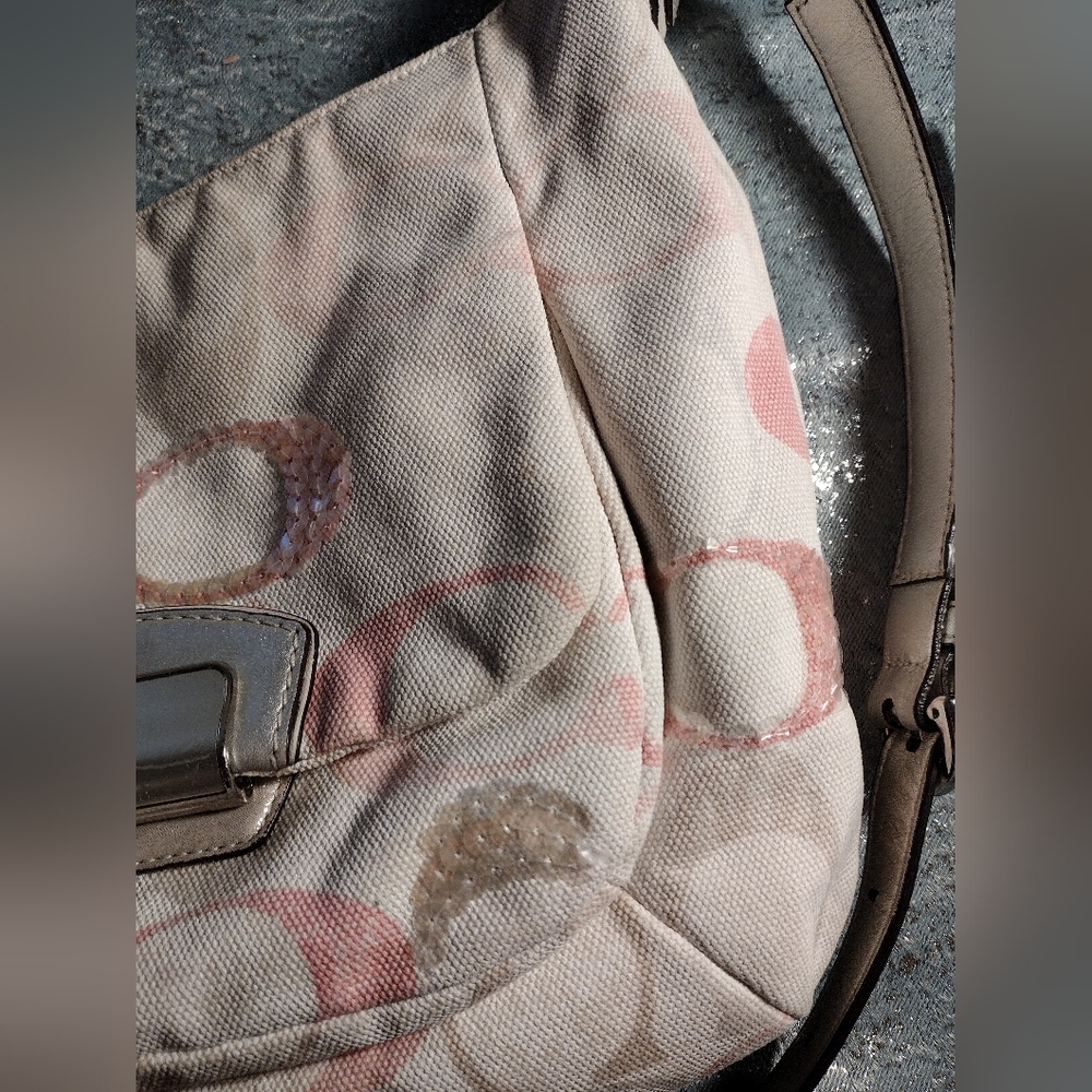 Y2K Rare Coach Sequin Pink Iridescent Holographic Satchel Crossbody Bag Vint… - Picture 13 of 16